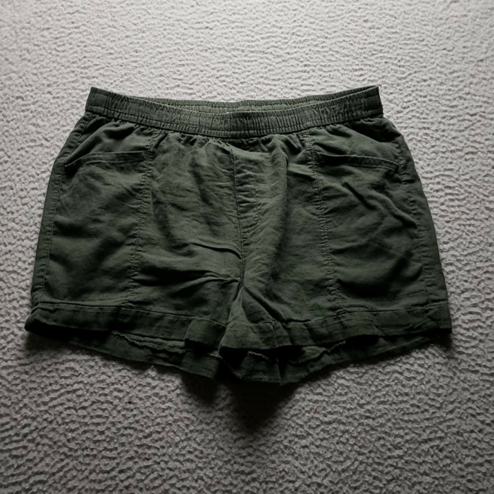 Old Navy Shorts Womens L Green Chino Linen Rayon Elastic Waist Casual Summer